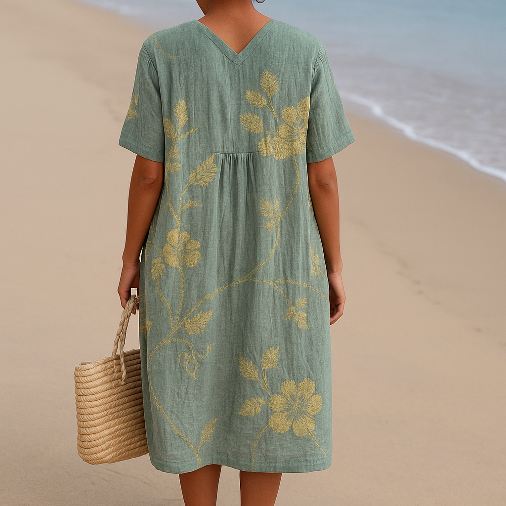 PERLE™ | Robe bleu-gris à broderies florales