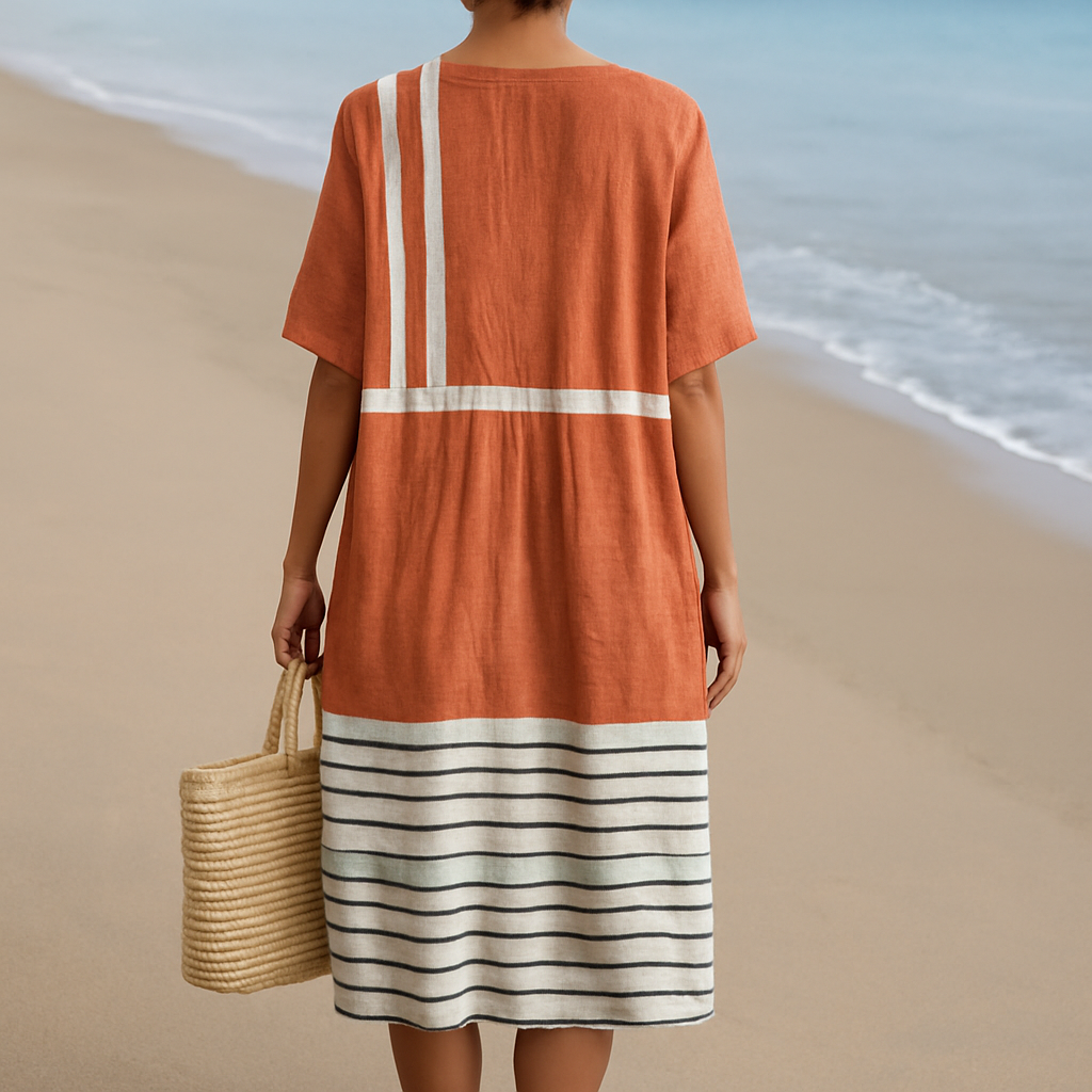 PERLE™ | Robe terracotta à rayures graphiques