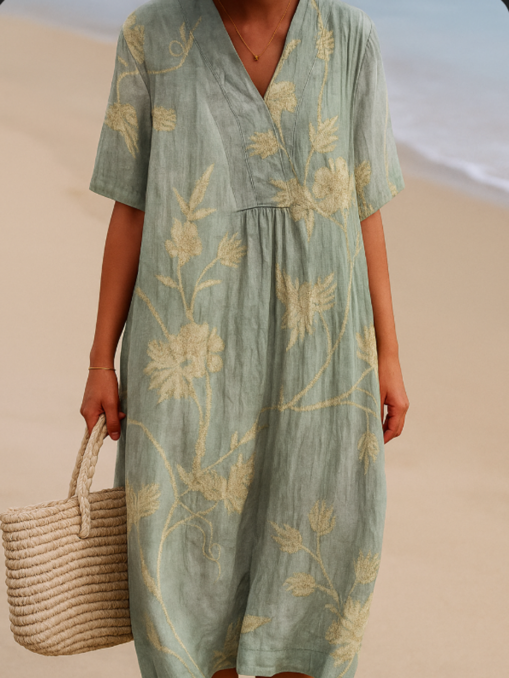 PERLE™ | Robe bleu-gris à broderies florales
